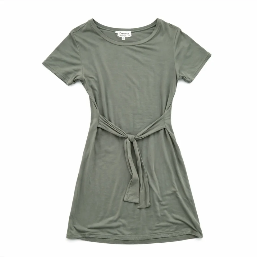 Dakota by Steve Madden Olive Green Tie Waist T-Shirt Dress - Picture 3 of 4